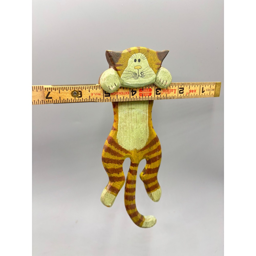 Vintage Hand Painted Wooden Tabby Cat Wall Hook Hanging Folk Art Decor